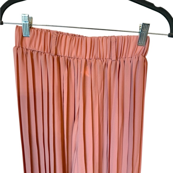 Coral Pink Pleated Crop Palazzo Pants Stretch Waist Small - Picture 5 of 7